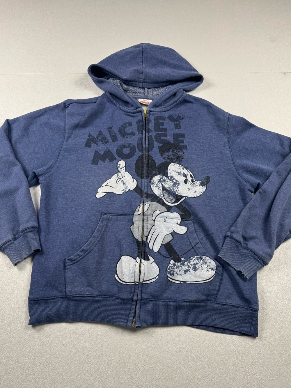 Disney Store Mickey Mouse Blue Full Zip Hoodie Sweatshirt Size M Distressed Grap